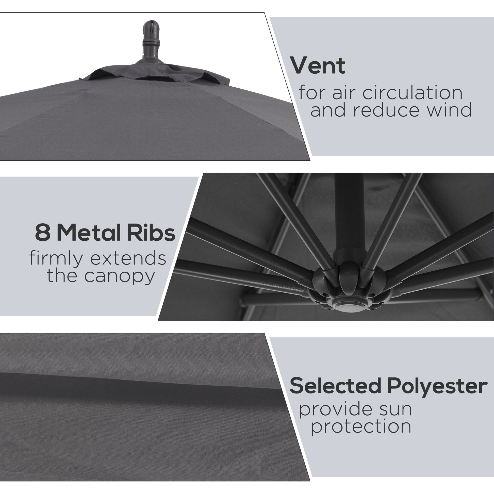 Φ10' Deluxe Patio Umbrella Outdoor Market Parasol Banana Hanging Offset Sunshade Crank Cross Base Grey