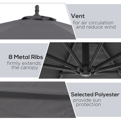 Φ10' Deluxe Patio Umbrella Outdoor Market Parasol Banana Hanging Offset Sunshade Crank Cross Base Grey