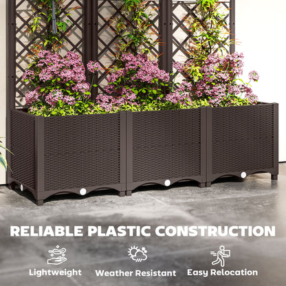 Raised Garden Bed with Trellis, Plastic Raised Flower Bed with Drainage Holes and Drain Plugs
