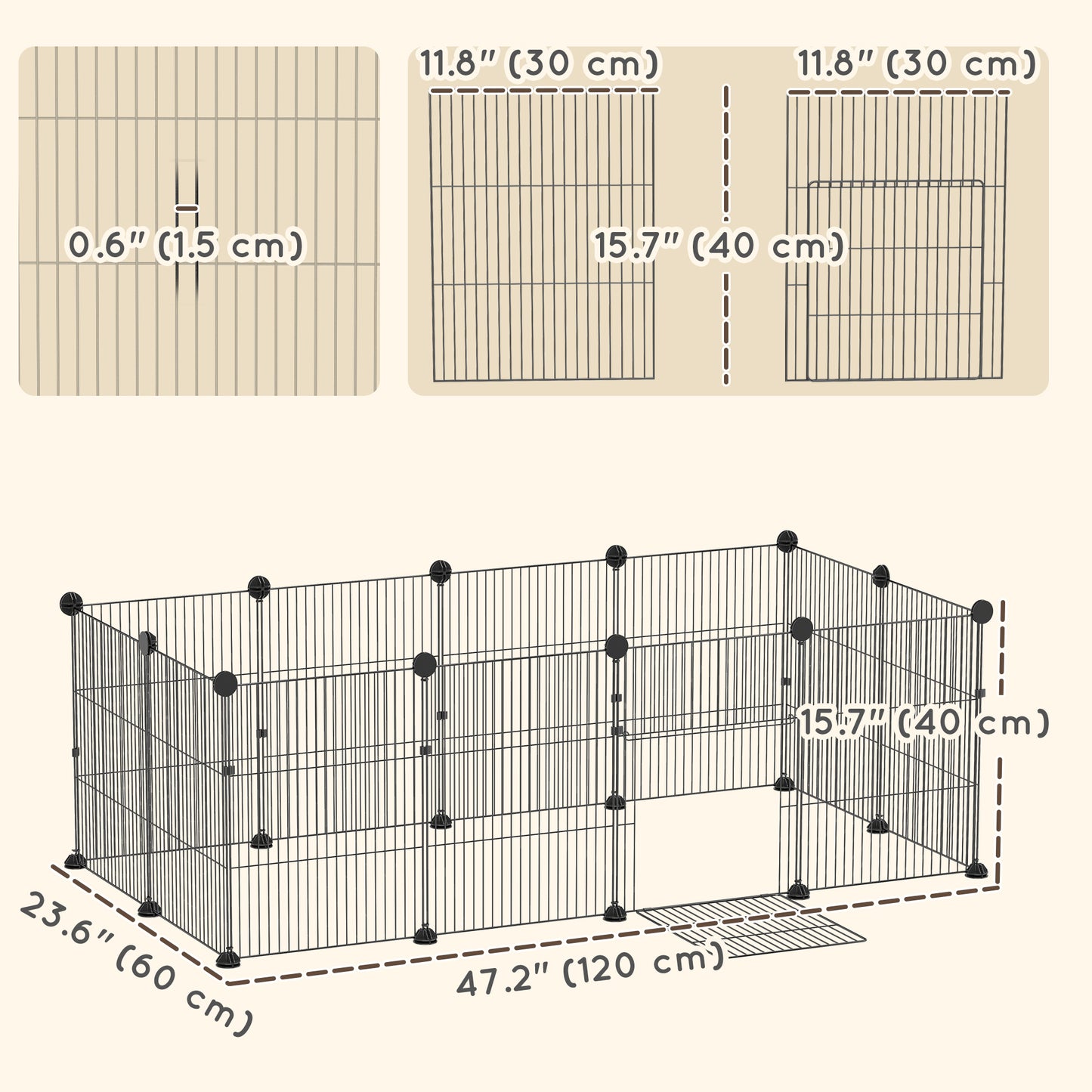 Small Animal Cage Waterproof Mat DIY Animal Playpen for Guinea Pigs Rabbits 12 Panels and Door Black