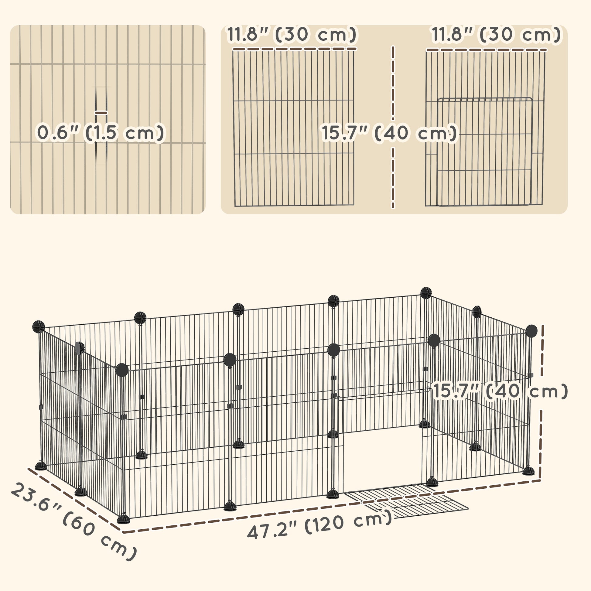 Small Animal Cage Waterproof Mat DIY Animal Playpen for Guinea Pigs Rabbits 12 Panels and Door Black