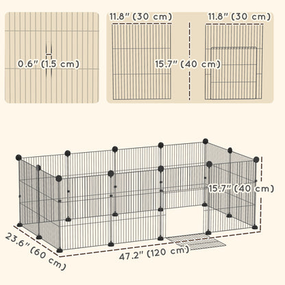Small Animal Cage Waterproof Mat DIY Animal Playpen for Guinea Pigs Rabbits 12 Panels and Door Black