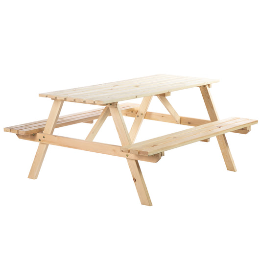 Wood Picnic Table, Camping Table and Bench Set with Umbrella Hole for Outdoor, Garden, Patio, Backyard, Natural