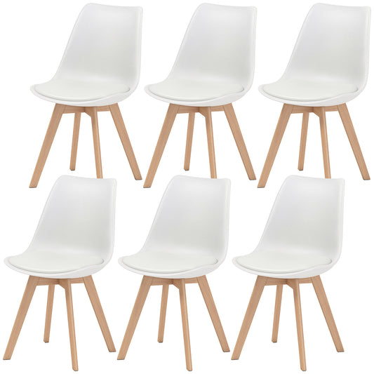 Modern Dining Table Chairs Set of 6, Rubber Wood Kitchen Table Chairs with PU Leather Cushion for Living Room, Bedroom