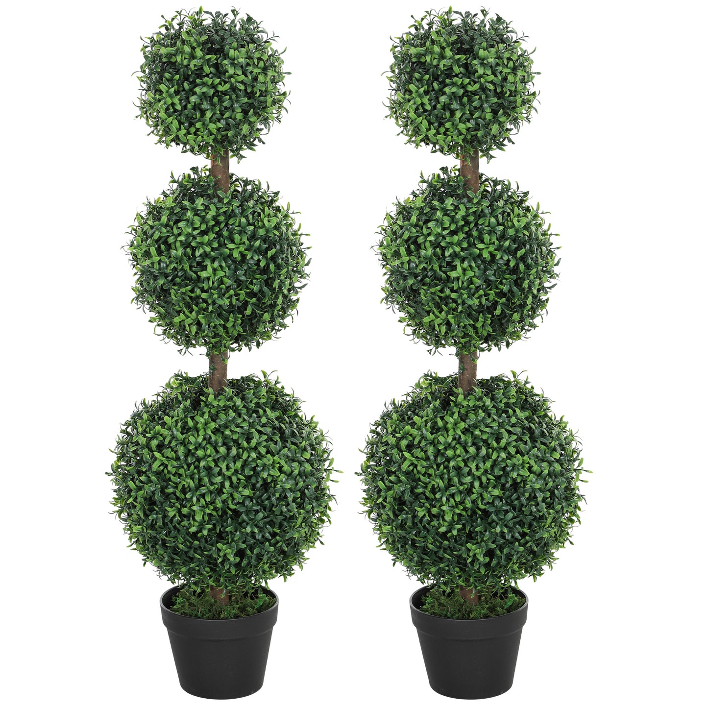 2 Pack 40" Artificial Trees, Boxwood Topiary Ball Trees with Pot for Indoor, Outdoor, Home Office, Living Room, Green