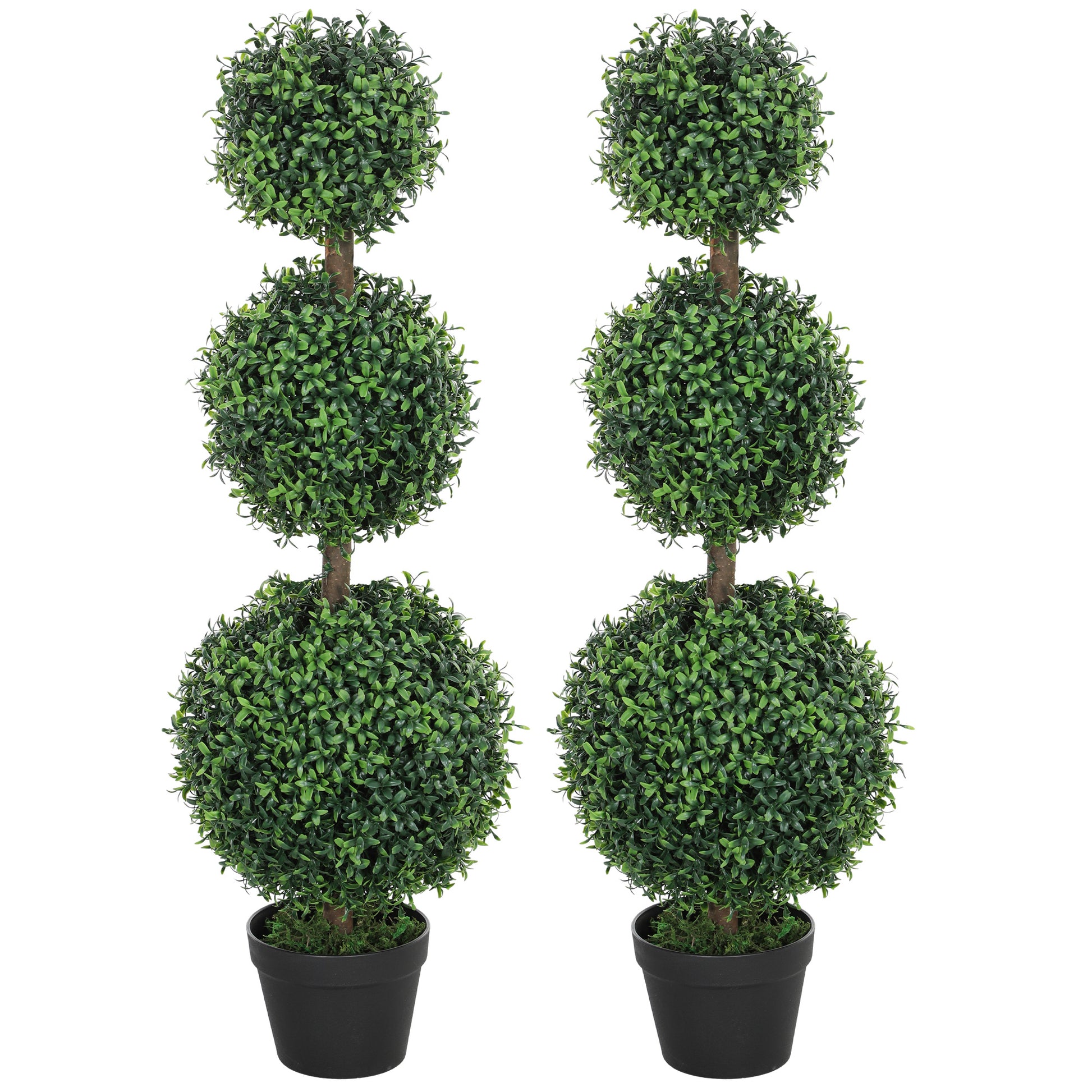 2 Pack 40" Artificial Trees, Boxwood Topiary Ball Trees with Pot for Indoor, Outdoor, Home Office, Living Room, Green