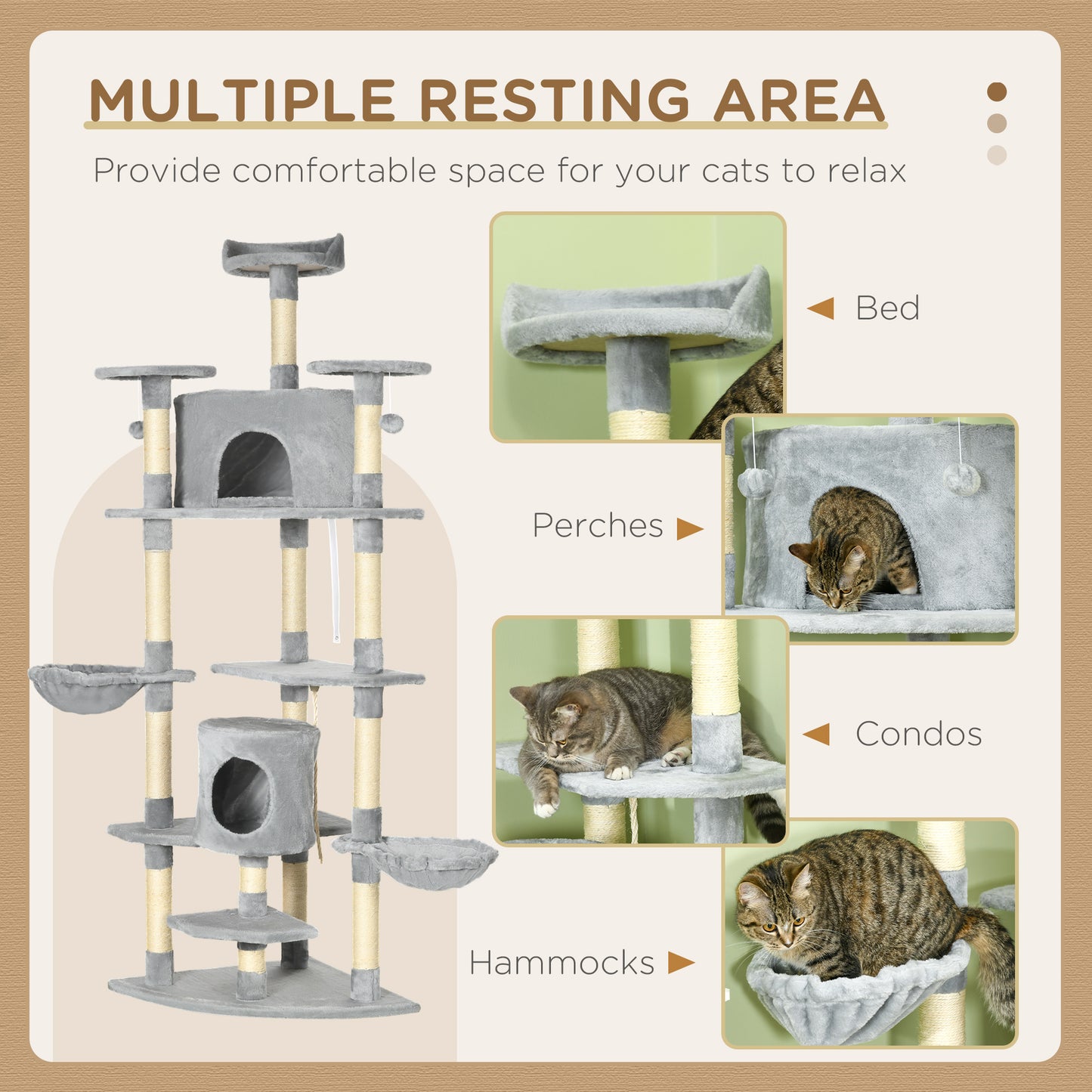 79" Scratching Kitten Tree Condo Kitten Scratch Activity Center Toys Light Grey
