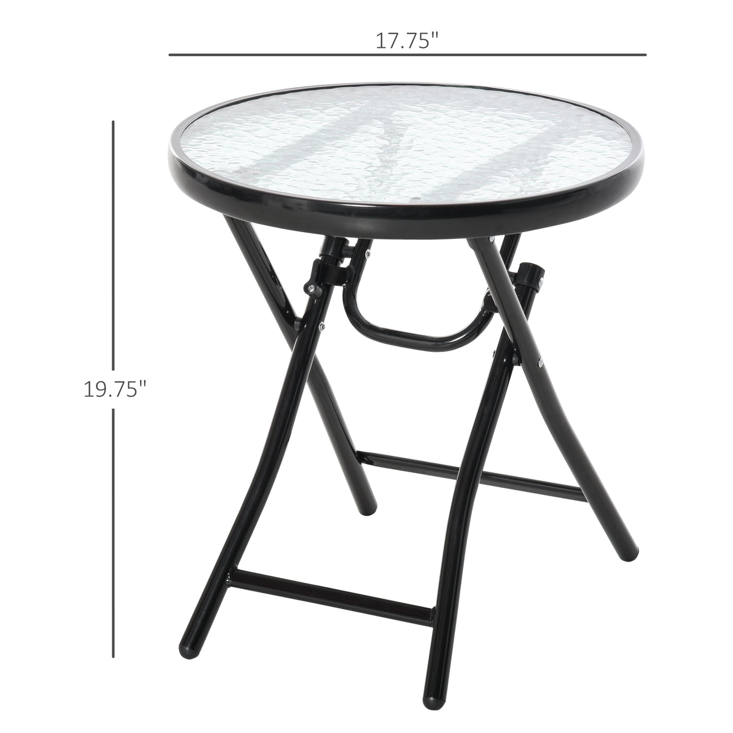 Φ18" Round Patio Table, Folding Coffee Table with Tempered Glass Tabletop for Patio, Balcony, Backyard