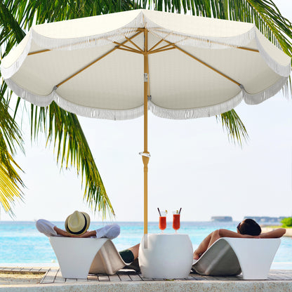 9FT Patio Umbrella Parasol, UPF 30+ Outdoor Market Umbrella with Crank, 8 Ribs, Push Button Tilt, Cream White