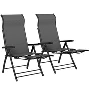 Folding Patio Chairs Set of 2, 5-Position Outdoor Lounge Chairs with High Back, Retractable Footrest, Dark Grey