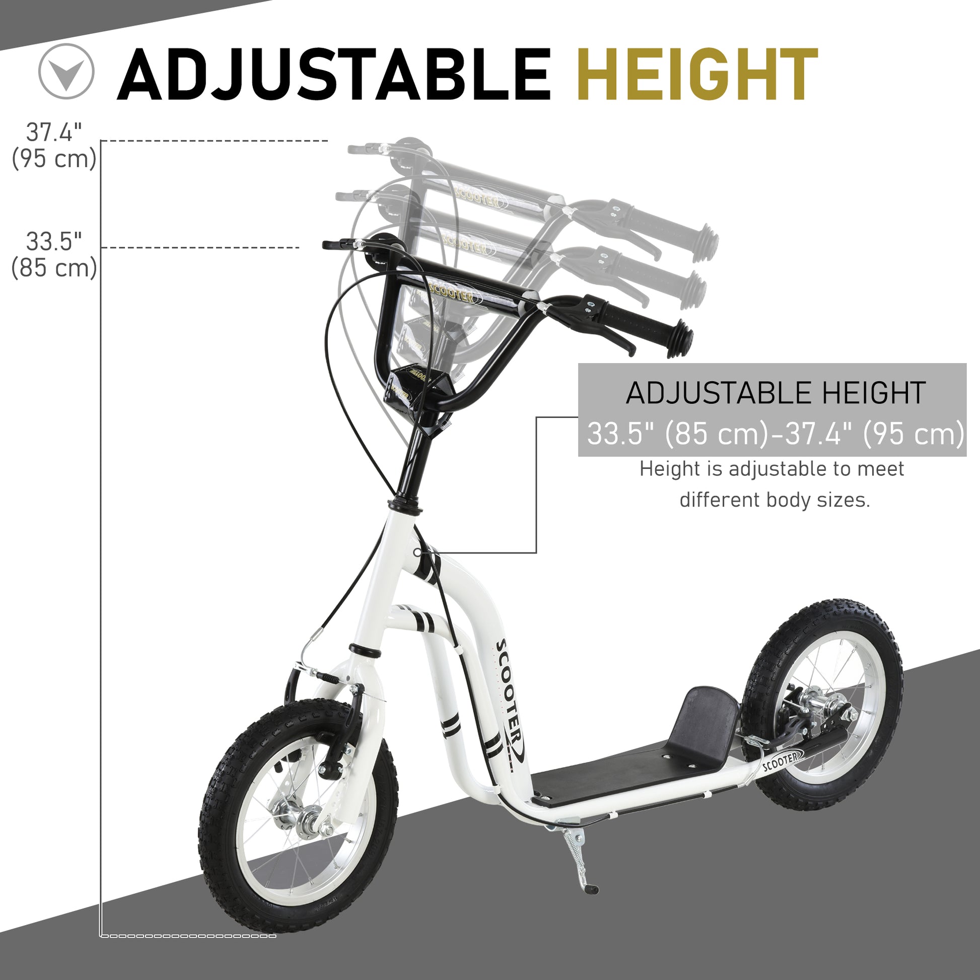 Aosom Dual Brakes Kick Scooter 12-Inch Inflatable Front Wheel Ride On Toy for Age 5+, White