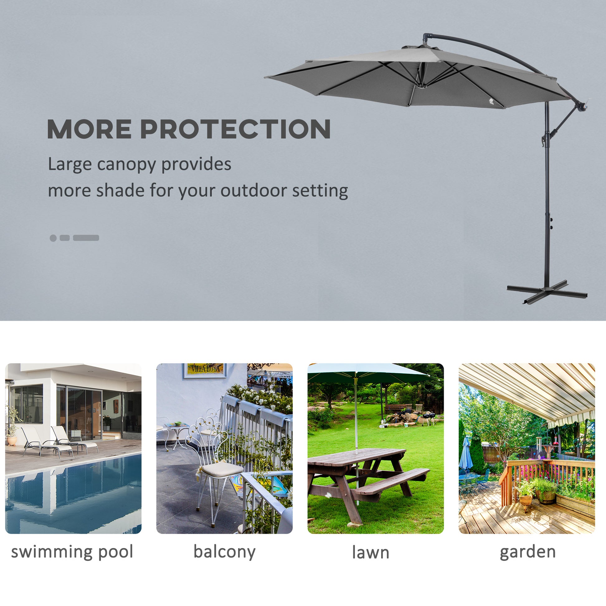 9.7ft Offset Patio UmbrellaCantilever Parasol with Crank Handle, 8 Ribs and Cross Base for Outdoor, Sun Shade, Cream