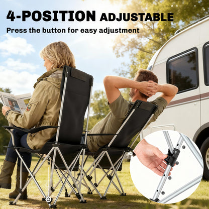 Set of 2 Reclining Camping Chair with Foot Rest, Folding Camping Chair w/ Headrest, Cup Holder, Storage Bag, Orange
