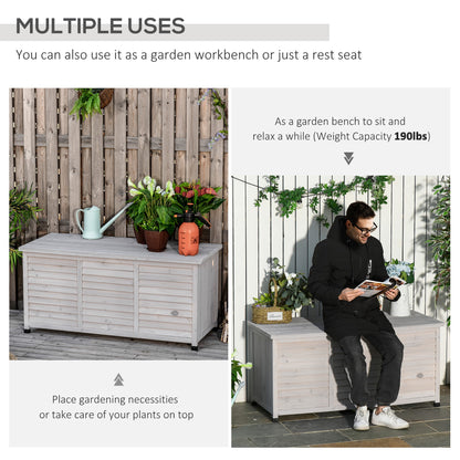 75 Gallon Wooden Storage Box patio Deck Box Bench, Garden Backyard Outdoor Storage Container with Aerating Gap & Weather-Fighting Finish, Grey
