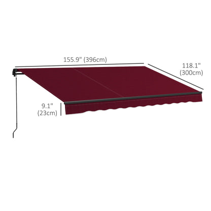 13' x 10' Retractable Awning, 280gsm UV Resistant Sunshade Shelter, for Deck, Balcony, Yard, Wine Red
