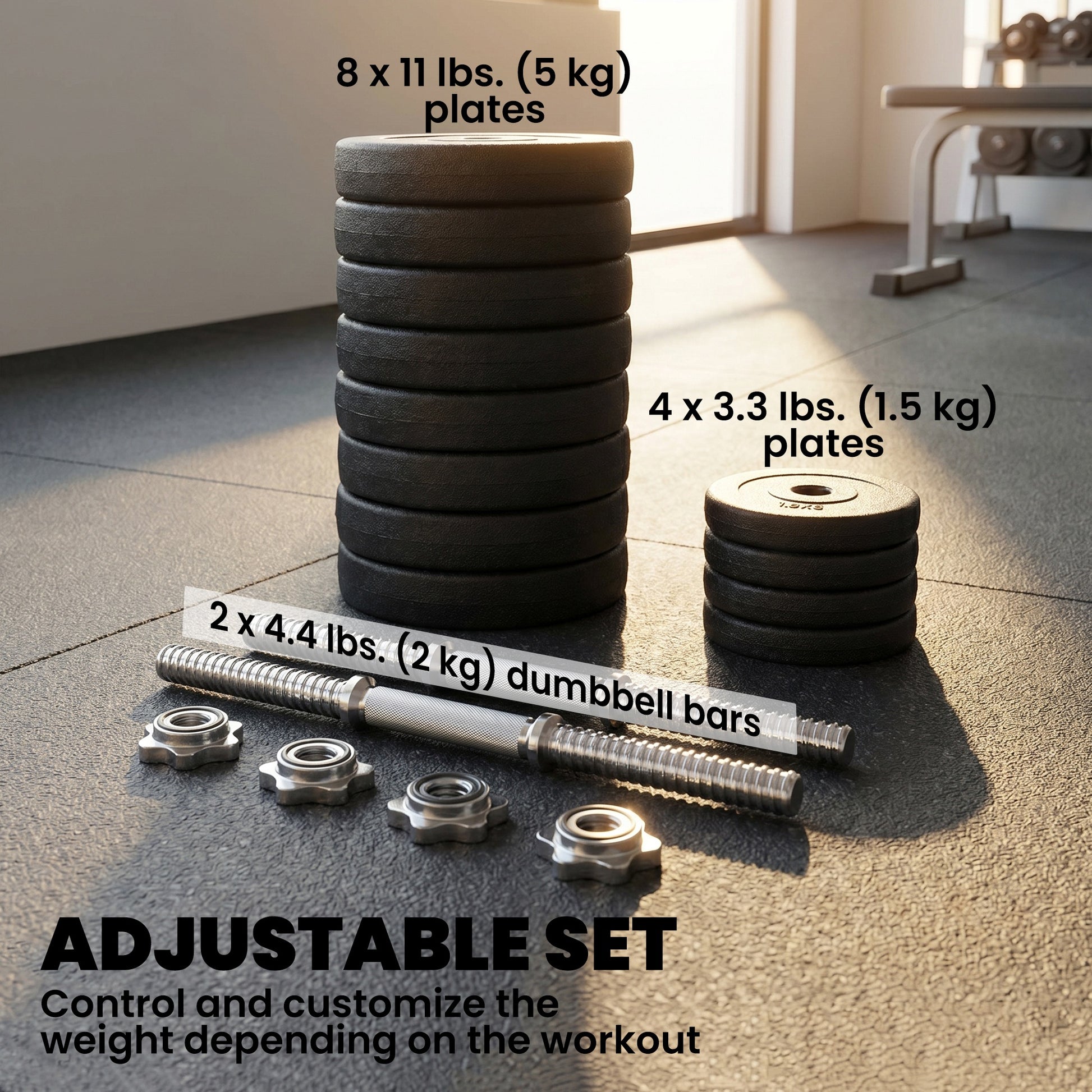 Soozier Adjustable 2 x 55lbs Weight Dumbbell Set for Weight Fitness Training Exercise Fitness Home Gym Equipment, Black (Pair)