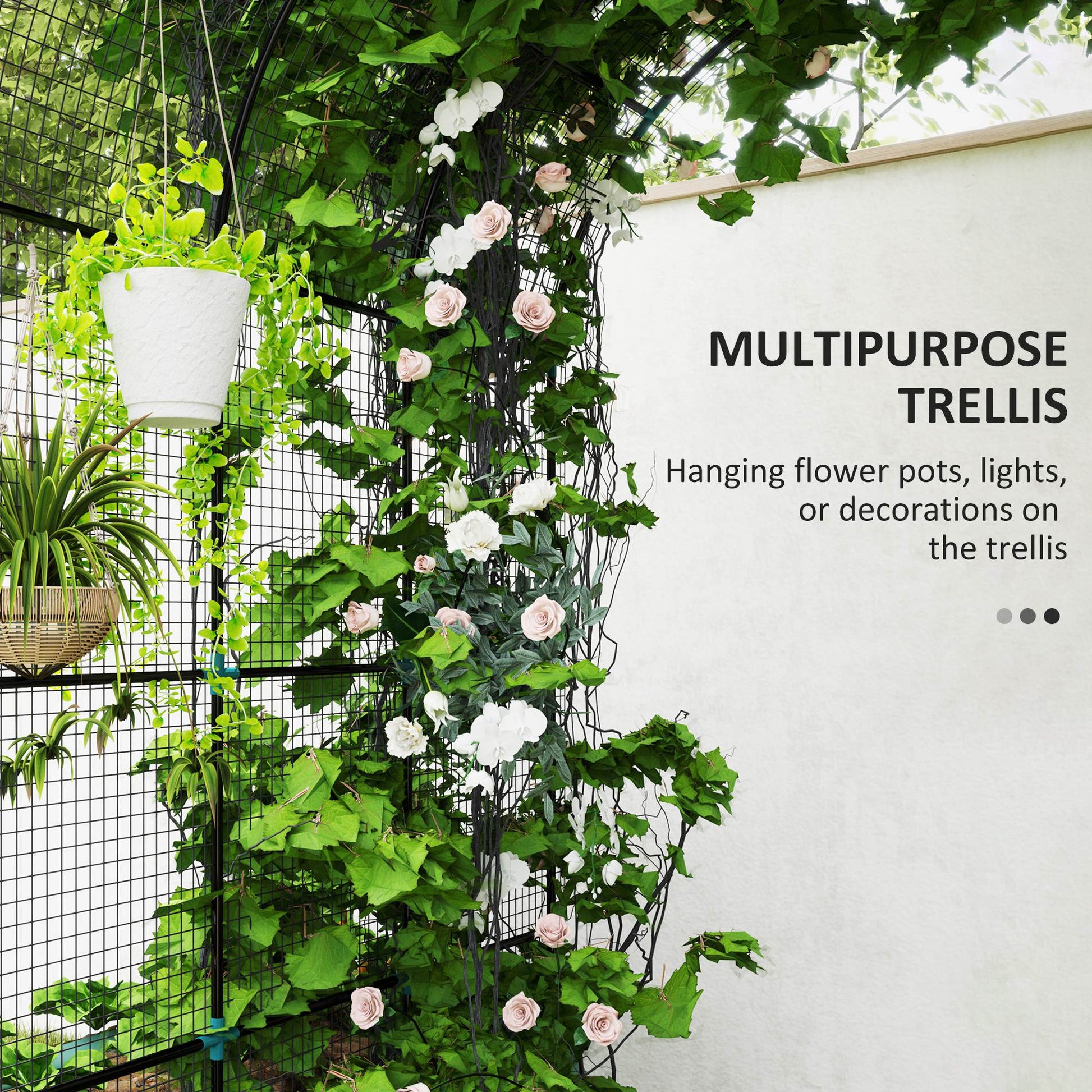 Galvanized Raised Garden Beds with Arch Trellis, Metal Planter Box with Climbing Net, Rubber Strap Edging, Open Bottom
