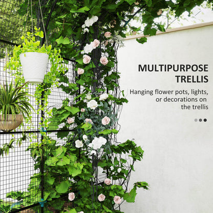 Galvanized Raised Garden Beds with Arch Trellis, Metal Planter Box with Climbing Net, Rubber Strap Edging, Open Bottom