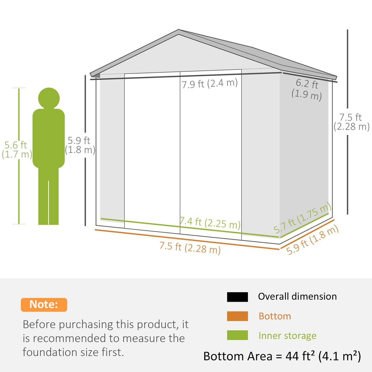 8' x 6' Plastic Garden Storage Shed with Latch Door, Vents, Sloped Roof, Dark Grey