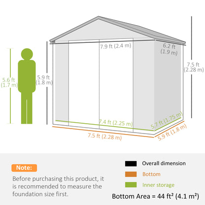 8' x 6' Plastic Garden Storage Shed with Latch Door, Vents, Sloped Roof, Dark Grey