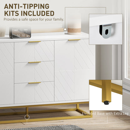 47" Storage Cabinet with Doors, Adjustable Shelves, 3 Drawers, Metal Legs for Kitchen Storage, Home Use, White