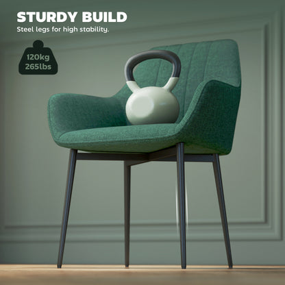 Dining Chairs Set of 2, Upholstered Linen Fabric Accent Chairs with Metal Legs, Dark Green