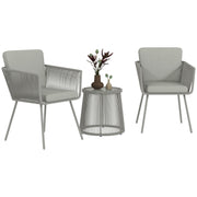 3 Piece Outdoor Patio Bistro Set, Wicker Rattan Furniture with Metal Legs for Garden, Backyard, Light Grey