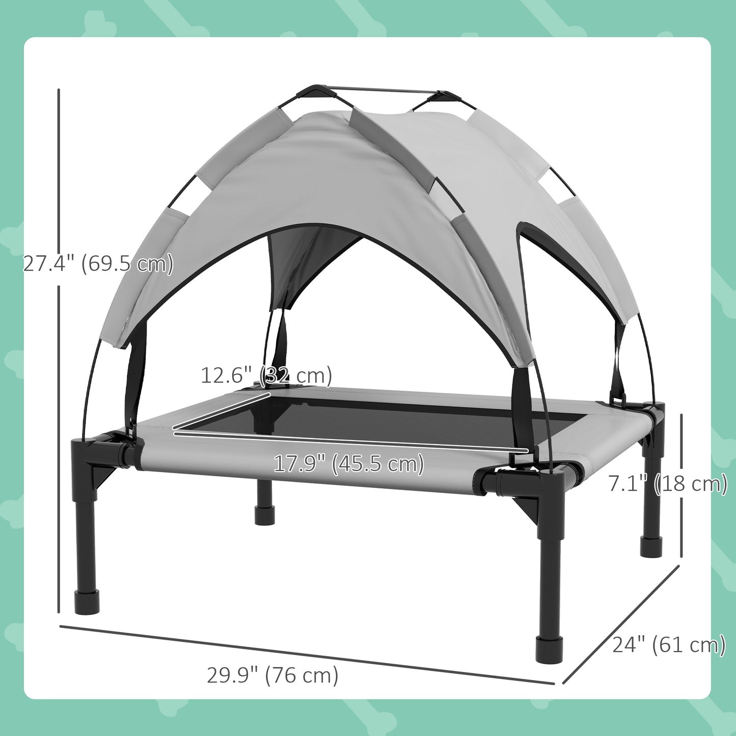 Raised Dog Bed Cooling Dog Cot w/ Canopy Washable Breathable Mesh, for Small and Medium Dogs, Light Grey