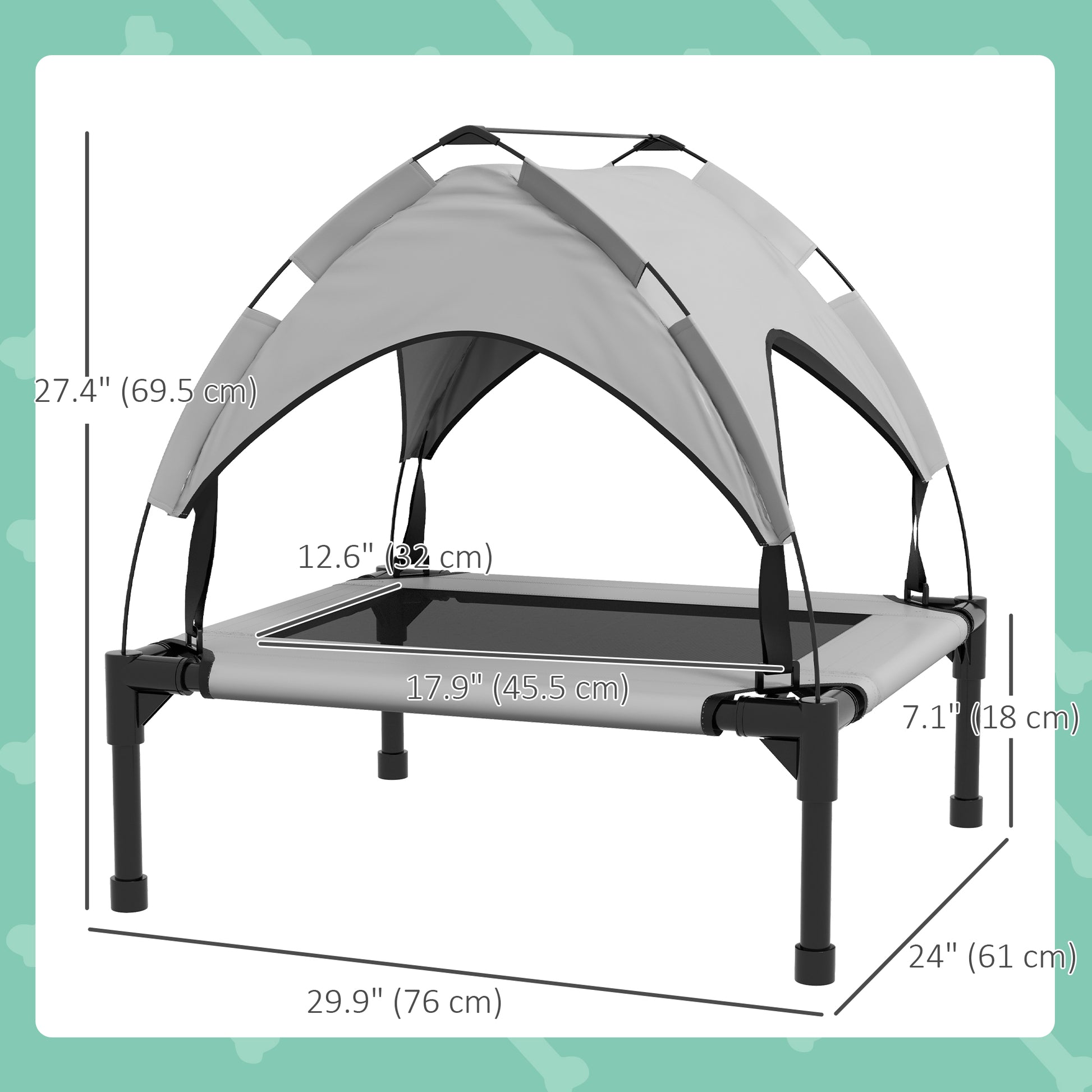 Raised Dog Bed Cooling Dog Cot w/ Canopy Washable Breathable Mesh, for Small and Medium Dogs, Light Grey