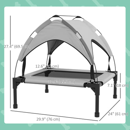 Raised Dog Bed Cooling Dog Cot w/ Canopy Washable Breathable Mesh, for Small and Medium Dogs, Light Grey