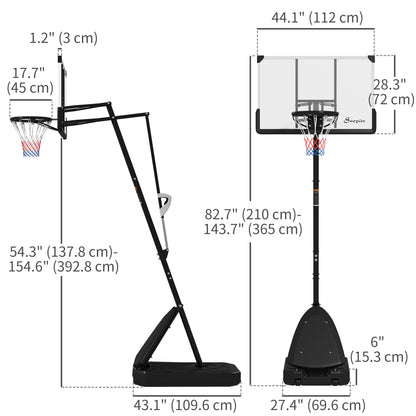 Soozier Basketball Hoop Outdoor, 4.9-10ft Portable Basketball Goal with 44" Shatterproof Backboard, Rebound System, Wheels