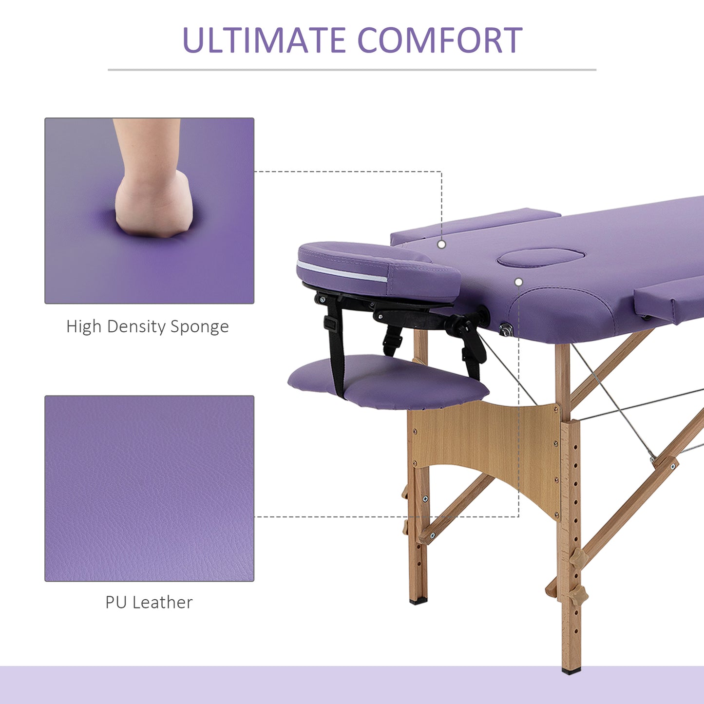 83 Inch Portable Folding Massage Table, Height Adjustable Professional Salon Spa Facial Couch Bed with Free Carrying Case, Headrest, Armrests, Purple