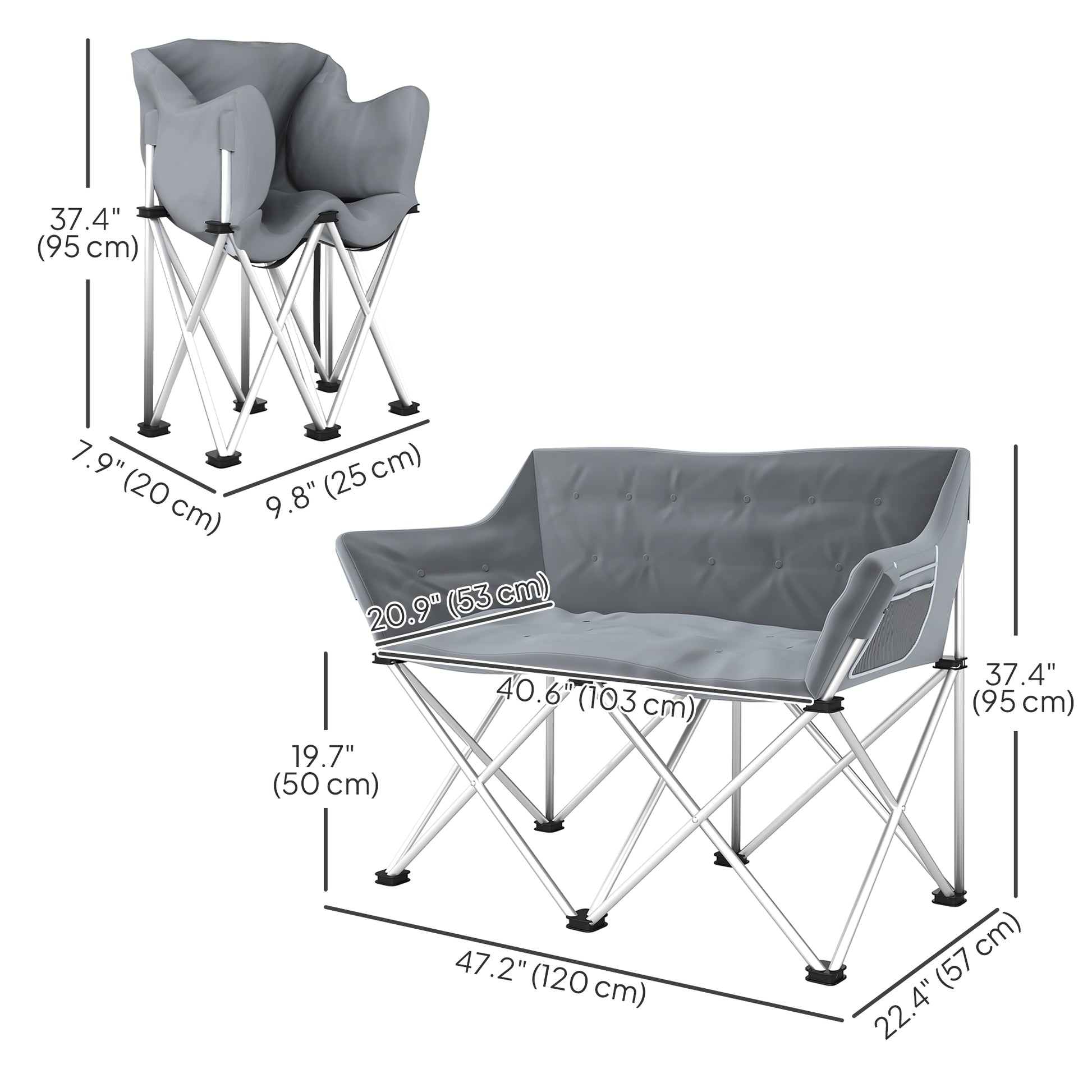 Double Camping Chair, Oversized Camping Loveseat for Adults, Heavy Duty Folding Camp Chair, Support 529 lbs