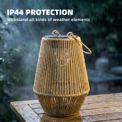 2 Pack Wicker Solar Lanterns Outdoor Waterproof Hanging Lights with Auto On/Off and Handles, Brown