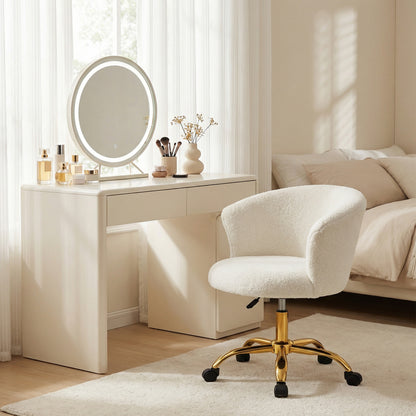 Armless Office Chair, Fluffy Computer Desk Chair with Adjustable Height, Swivel Wheels, Mid Back, Gold