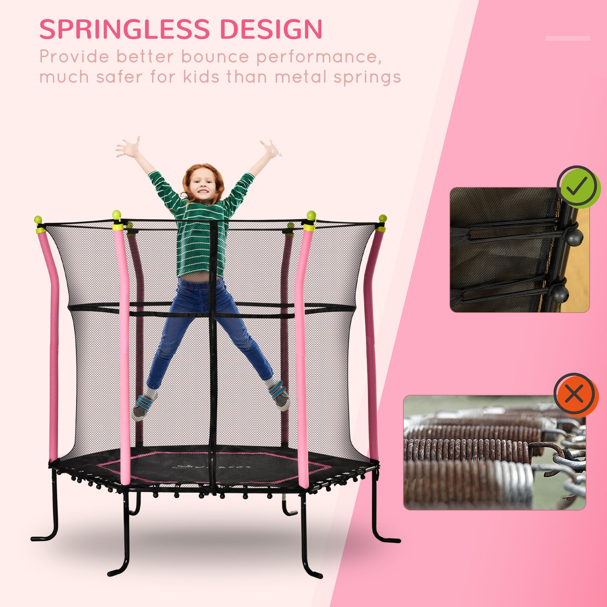 Soozier 63" Kids Trampoline Mini Indoor Bouncer Jumper with Enclosure Net Elastic Thick Padded Pole Gift for Child Toddler Age 3-6 Years Old Pink