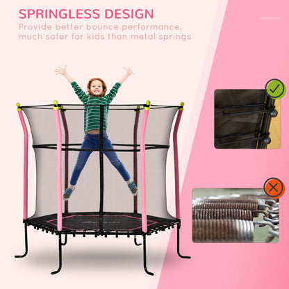 Soozier 63" Kids Trampoline Mini Indoor Bouncer Jumper with Enclosure Net Elastic Thick Padded Pole Gift for Child Toddler Age 3-6 Years Old Pink