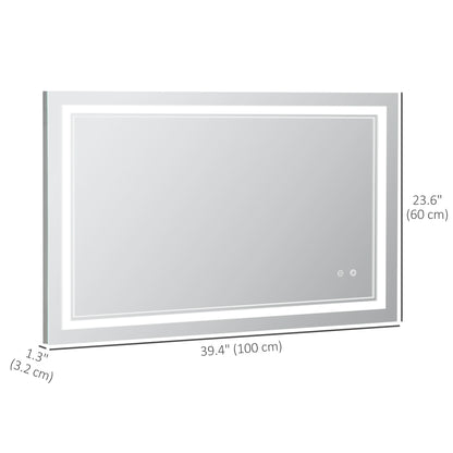 40" x 24" LED Bathroom Mirror, Dimmable Lighted Wall-Mounted Mirror, with 3 Colour, Smart Touch, Plug-in, Vertical or Horizontal Hanging