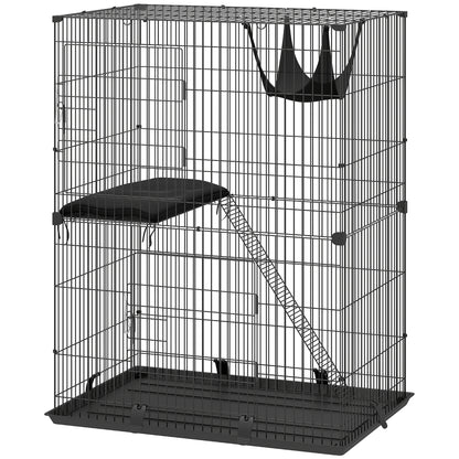 2-Tier Cat Cage Indoor, Detachable Metal Wire Kennel with Hammock, Platform, Tray and Cushion for 1-2 Kittens
