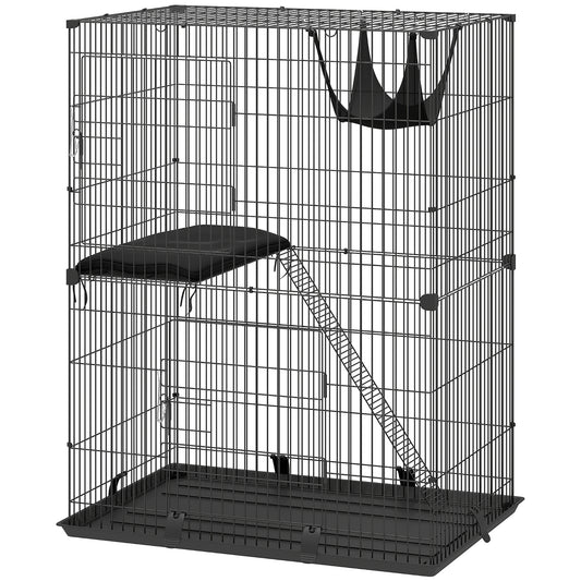 2-Tier Cat Cage Indoor, Detachable Metal Wire Kennel with Hammock, Platform, Tray and Cushion for 1-2 Kittens