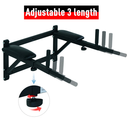 Soozier Wall Mounted Dip Station Multi-Function Power Tower Set Home Gym Pull Up Bar Chin Up Exercise Bar Knee Raise Triceps Leg Dipping Raise Rack Black