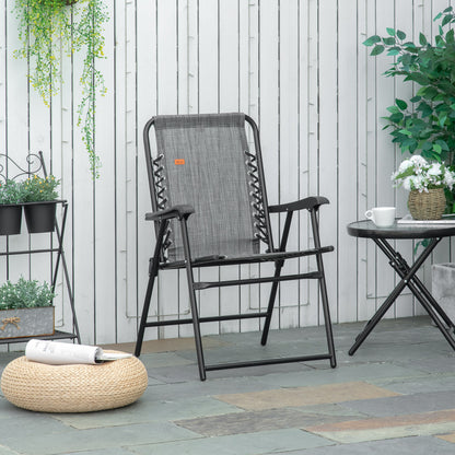 Outdoor Folding Chair, Bungee Sling Foldable Patio Dining Chair with Armrests, Folding Lawn Chair for Camping, Garden, Pool, Beach, Backyard, Grey
