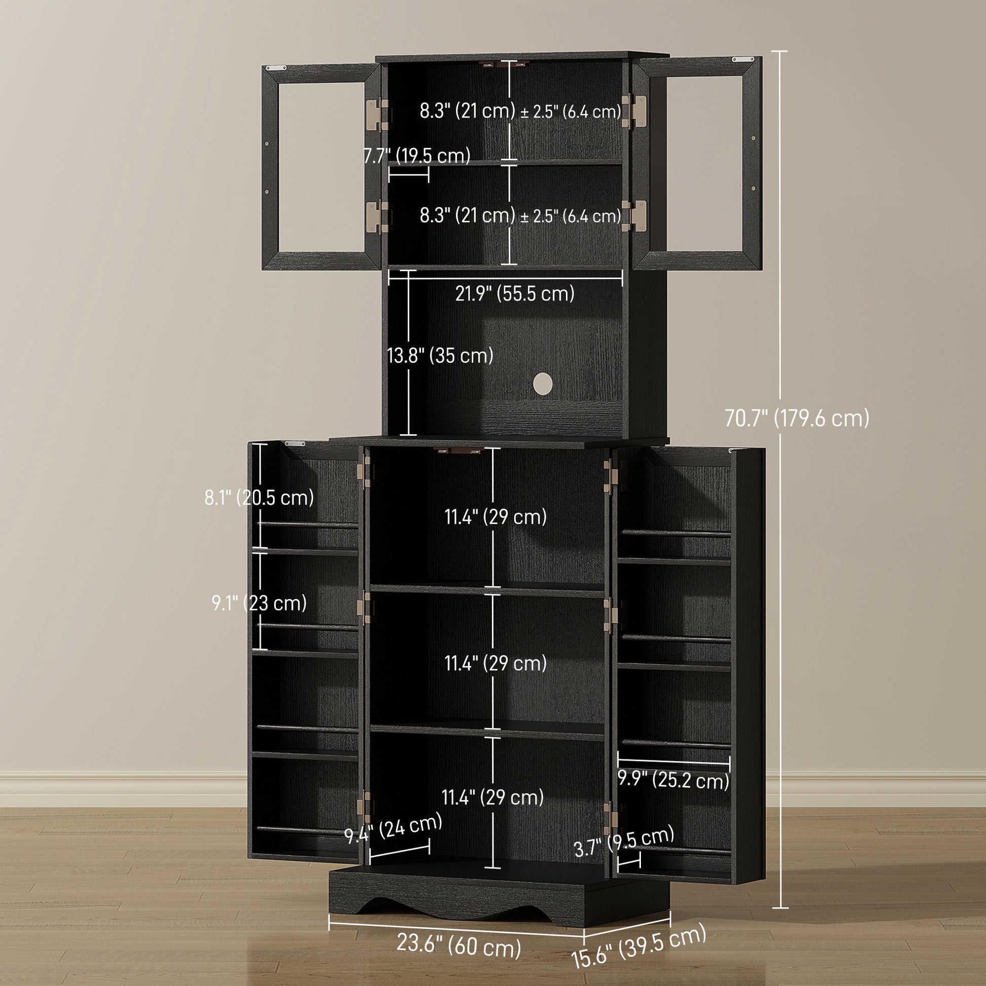 71" Kitchen Pantry Cabinet, Freestanding Kitchen Hutch with 8 Door Shelves, Adjustable Shelf and Acrylic Doors, Black