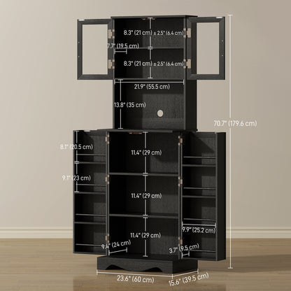 71" Kitchen Pantry Cabinet, Freestanding Kitchen Hutch with 8 Door Shelves, Adjustable Shelf and Acrylic Doors, Black
