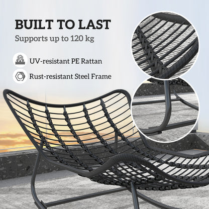 Outdoor Rocking Chair, Oversized Patio Egg Chair with Padded Cushion, Rattan Wicker for Indoor, Backyard, Dark Grey