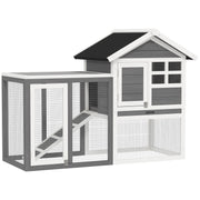 49" Weatherproof Wooden Rabbit Hutch With Slant Roof And Screened Outdoor Run, Grey