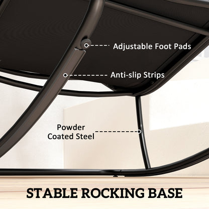 Outdoor Rocking Chair, Oversized Rocking Patio Chair with 25" Extra Wide Mesh Seat and Cushion, Dark Grey