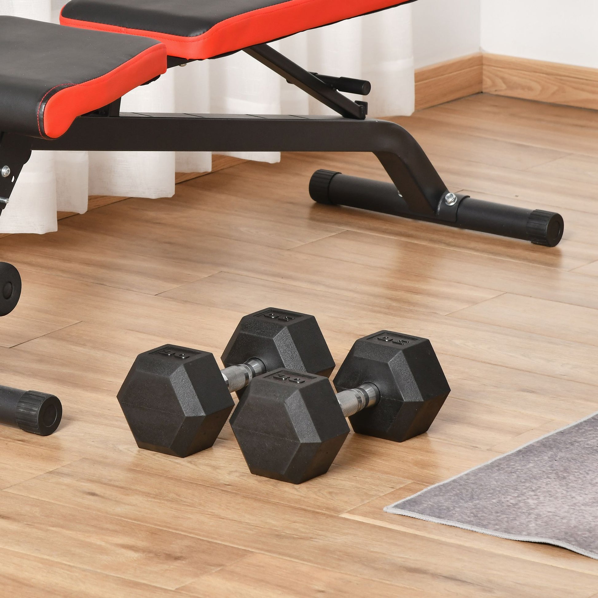 Soozier 2 x 30lbs Rubber Dumbbells Weight Set, Dumbbell Hand Weight for Body Fitness Training, Home Office Gym, Black
