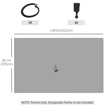 Gazebo Curtains, 10' x 13' Universal Replacement Privacy Curtain, 4-Panels Sidewall with Hooks/C-Rings, Light Grey