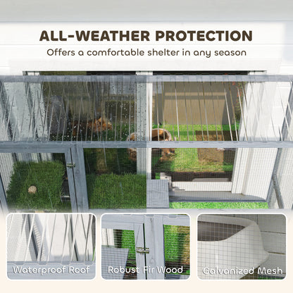 Catio Outdoor Cat Enclosure, 77" H Wooden Cat House with Weatherproof Roof, Platforms and Scratching Post
